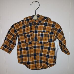 NWT Old Navy Plaid Hooded Button Down Shirt 0-3M